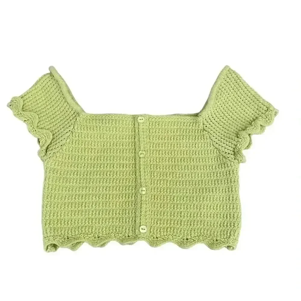 Zara Lime Green Crochet Off Shoulders Cropped Tank Top SZ S #1138